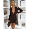 Tmavo hnedé koktailové mini šaty KADIRA s prestrihmi