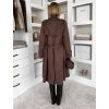 Tmavě hnědý elegantní semišový midi kabát AERISCA (Veľkosť ONESIZE)