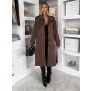 Tmavě hnědý elegantní semišový midi kabát AERISCA (Veľkosť ONESIZE)