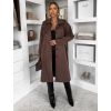 Tmavě hnědý elegantní semišový midi kabát AERISCA (Veľkosť ONESIZE)