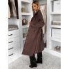 Tmavě hnědý elegantní semišový midi kabát AERISCA (Veľkosť ONESIZE)