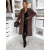Tmavě hnědý elegantní semišový midi kabát AERISCA (Veľkosť ONESIZE)