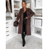 Tmavo hnedý elegantný semišový midi kabát AERISCA