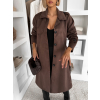 Tmavo hnedý elegantný semišový midi kabát AERISCA