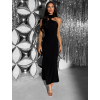 Čierne elegantné dlhé šaty VELOURA so sponou
