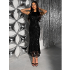 Černé společenské dlouhé flitrované šaty SOLVAYA (Veľkosť ONESIZE)