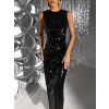 Černé třpytivé dlouhé společenské šaty VAIRALE (Veľkosť ONESIZE)