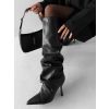Černé koženkové vysoké kozačky AVEXOR (Veľkosť 36)