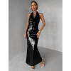Čierne flitrované dlhé spoločenské šaty MIDNIGHT