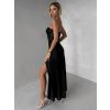 Černé třpytivé společenské dlouhé šaty AVENZA s rozparkem (Veľkosť ONESIZE)