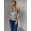 Stříbrný flitrovaný top CORELY s výstřihem (Veľkosť ONESIZE)