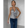 Strieborný flitrovaný top CORELY s výstrihom