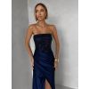 Tmavě modré třpytivé korzetové společenské šaty AVENZA s rozparkem (Veľkosť ONESIZE)