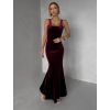 Vínové sametové společenské šaty UMERY (Veľkosť ONESIZE)