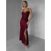 Vínové společenské dlouhé šaty ALVEA (Veľkosť ONESIZE)