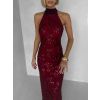 Vínové společenské dlouhé šaty VELVET s flitry (Veľkosť ONESIZE)