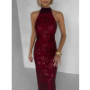 Vínové spoločenské dlhé šaty VELVET s flitrami