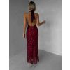 Vínové společenské dlouhé šaty VELVET s flitry (Veľkosť ONESIZE)