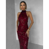Vínové spoločenské dlhé šaty VELVET s flitrami