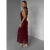 Vínové spoločenské dlhé šaty VELVET s flitrami