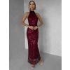 Vínové společenské dlouhé šaty VELVET s flitry (Veľkosť ONESIZE)