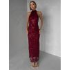 Vínové společenské dlouhé šaty VELVET s flitry (Veľkosť ONESIZE)