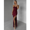 Vínové spoločenské korzetové dlhé šaty FAYELA