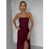 Vínové trblietavé korzetové spoločenské šaty AVENZA s rázporkom
