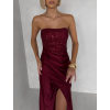 Vínové trblietavé korzetové spoločenské šaty AVENZA s rázporkom