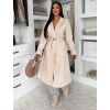 Béžový elegantní dlouhý kabát CERADY s opaskem (Veľkosť ONESIZE)