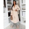 Béžový elegantní dlouhý kabát CERADY s opaskem (Veľkosť ONESIZE)