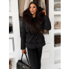 Čierna zimná vypasovaná bunda BRUNEVA s hnedým kožúškom