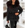 Černá zimní vypasovaná bunda BRUNEVA s hnědým kožíškem (Veľkosť L/XL)