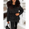 Čierna zimná vypasovaná bunda BRUNEVA s hnedým kožúškom