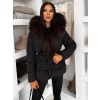 Černá zimní vypasovaná bunda BRUNEVA s hnědým kožíškem (Veľkosť L/XL)