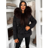 Čierna zimná vypasovaná bunda BRUNEVA s hnedým kožúškom