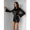 Čierne flitrované krátke koktailové šaty ELYSIA s kraťaskami