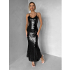 Čierne flitrované spoločenské dlhé šaty SCINTIA