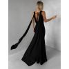 Černé společenské dlouhé šaty RAVILETA s vlečkou (Veľkosť ONESIZE)