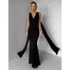 Černé společenské dlouhé šaty RAVILETA s vlečkou (Veľkosť ONESIZE)