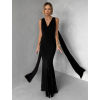 Čierne spoločenské dlhé šaty RAVILETA s vlečkou