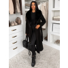 Čierny elegantný dlhý kabát ROSIEL s kožušinkou
