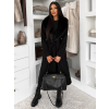 Čierny elegantný dlhý kabát ROSIEL s kožušinkou