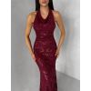 Červené společenské flitrové dlouhé šaty HENTARI (Veľkosť ONESIZE)