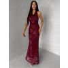 Červené společenské flitrové dlouhé šaty HENTARI (Veľkosť ONESIZE)
