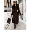 Tmavo hnedý elegantný dlhý kabát ROSIEL s kožušinkou