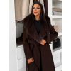Tmavo hnedý elegantný dlhý kabát ROSIEL s kožušinkou