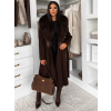 Tmavo hnedý elegantný dlhý kabát ROSIEL s kožušinkou
