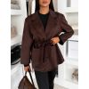 Tmavě hnědý semišový kabátek VYNADRA (Veľkosť ONESIZE)