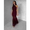 Vínové společenské krajkové dlouhé šaty KRETONA (Veľkosť M/L)